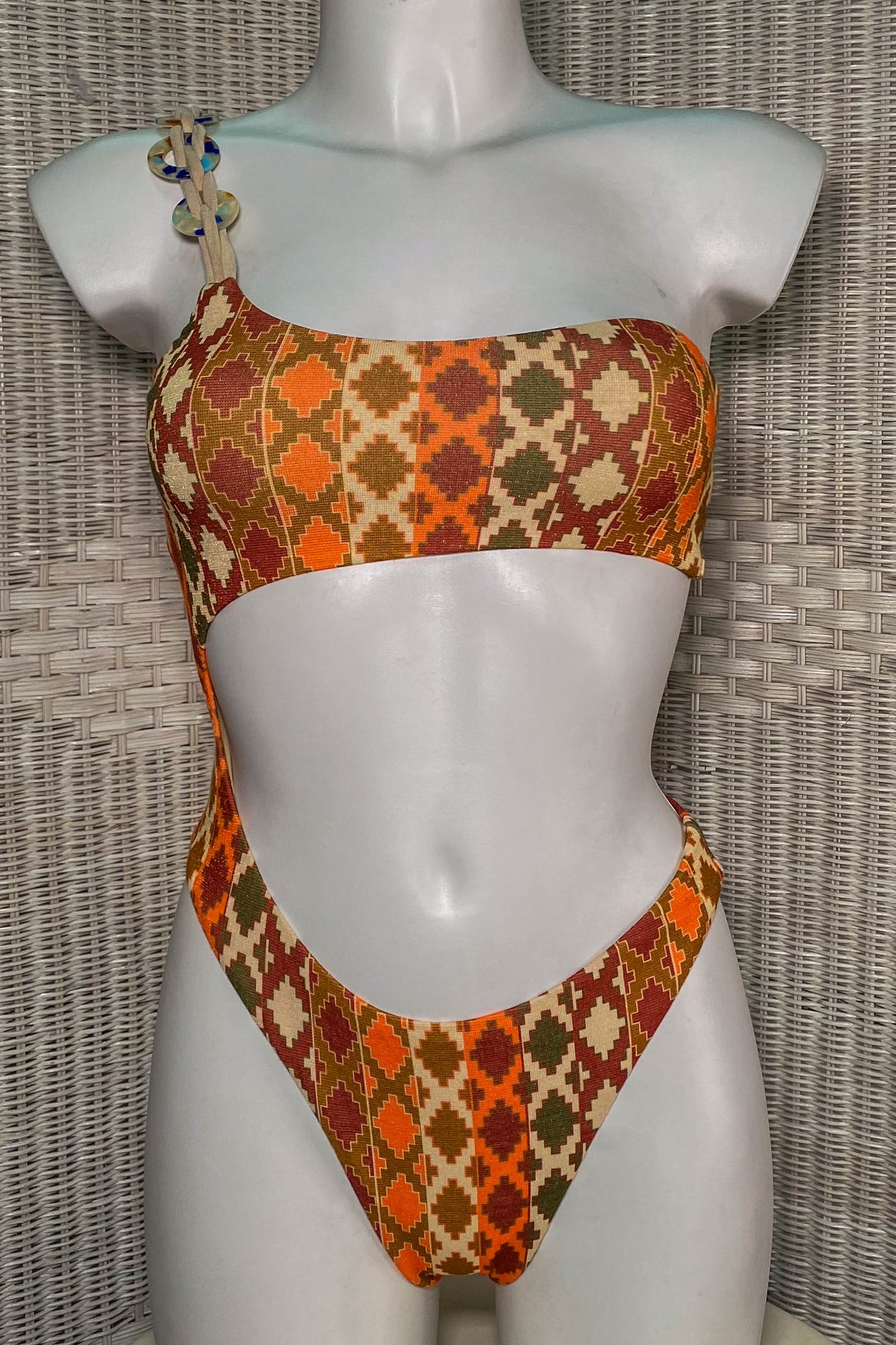 ikini con stampa geometrica MEFUI color arancione e marrone