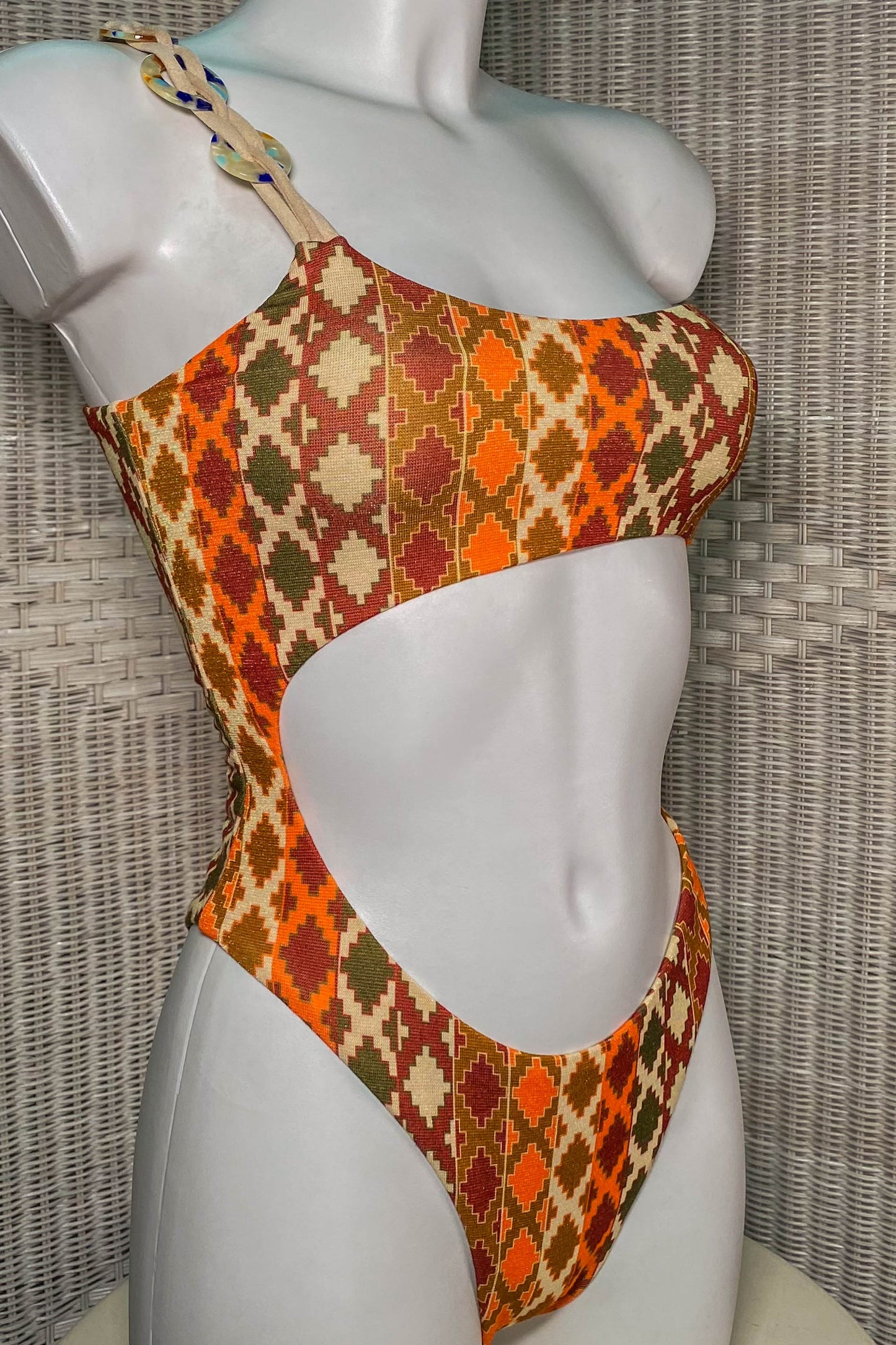 ikini con stampa geometrica MEFUI color arancione e marrone