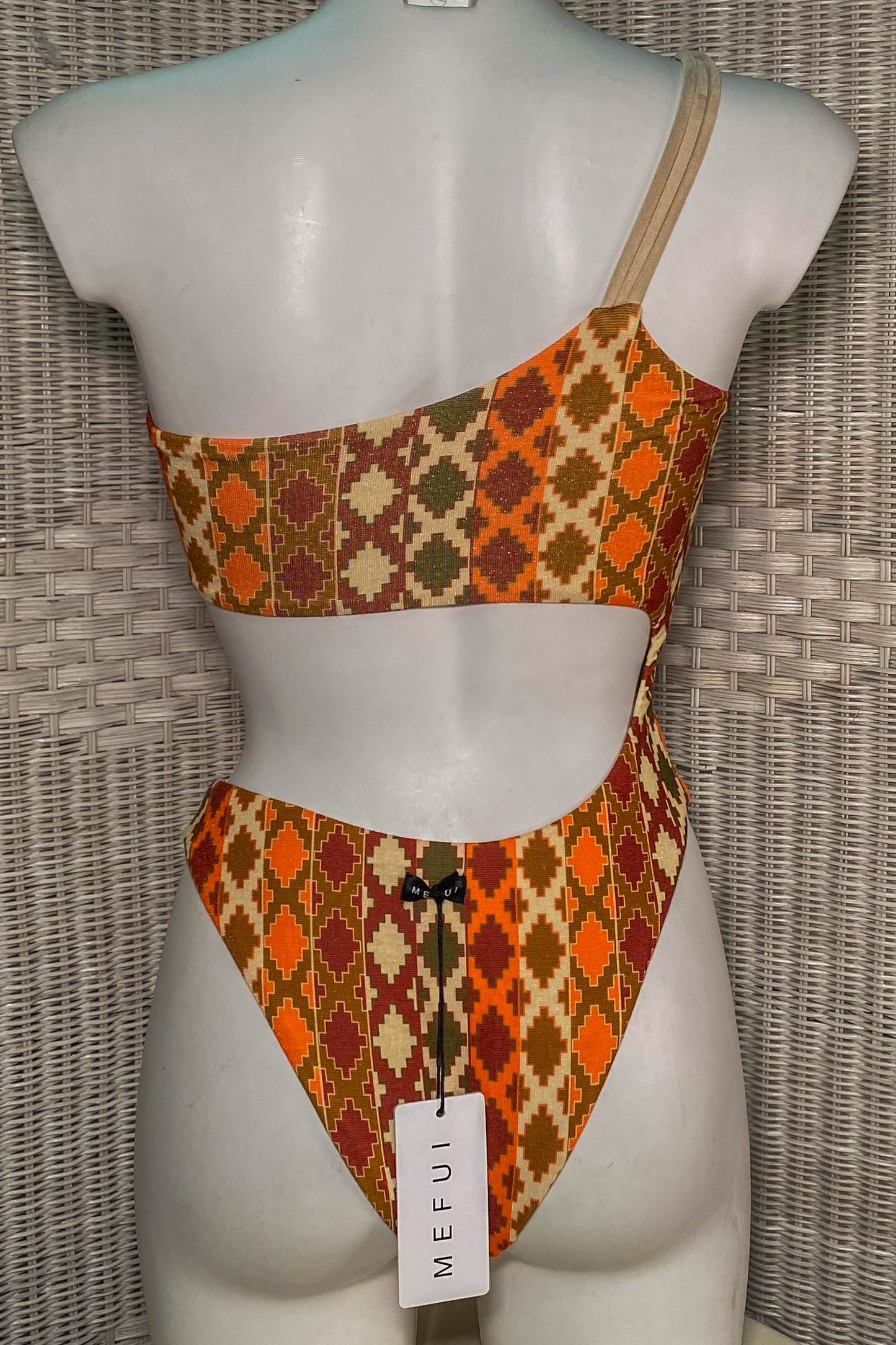 ikini con stampa geometrica MEFUI color arancione e marrone