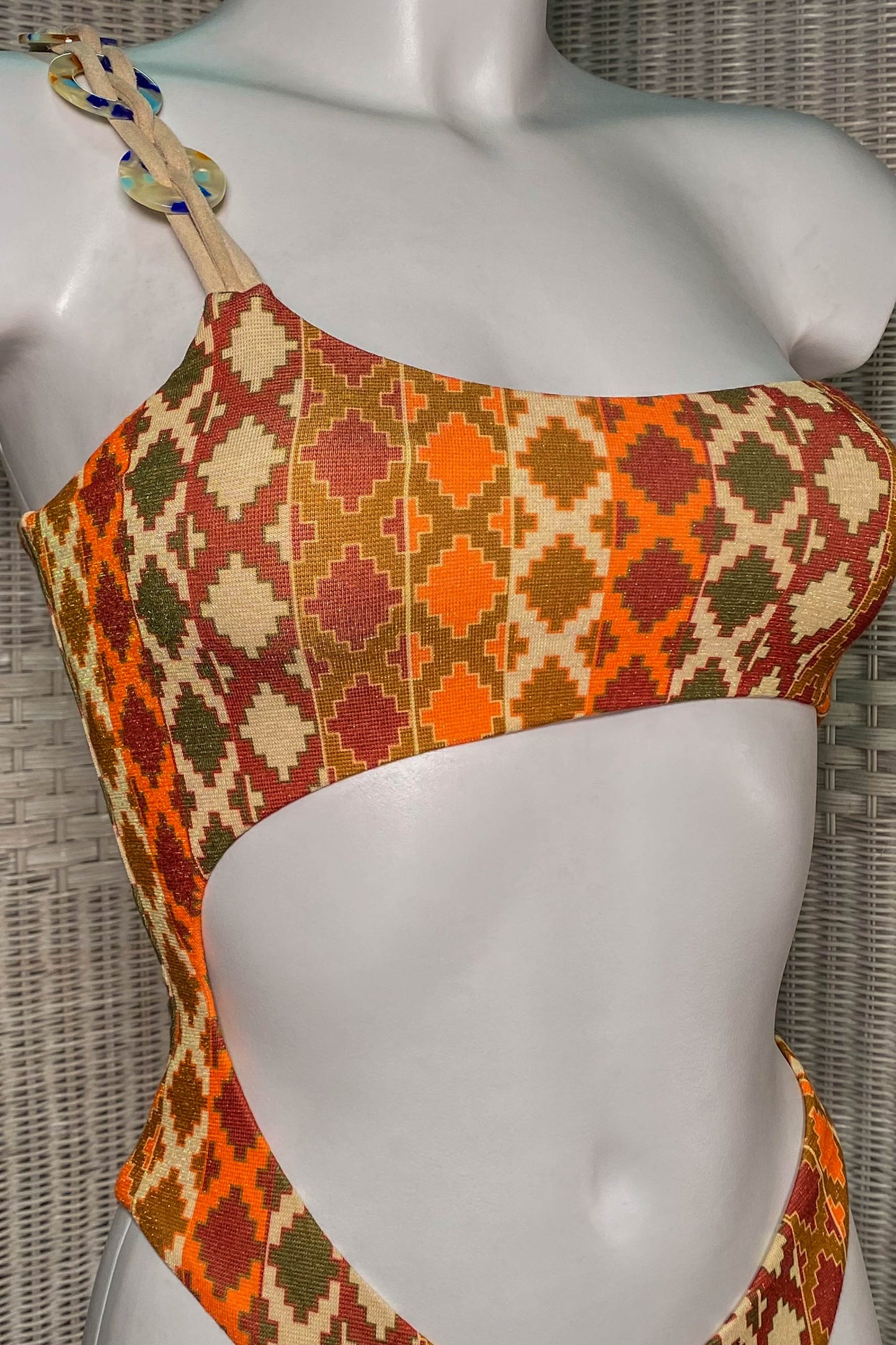 ikini con stampa geometrica MEFUI color arancione e marrone