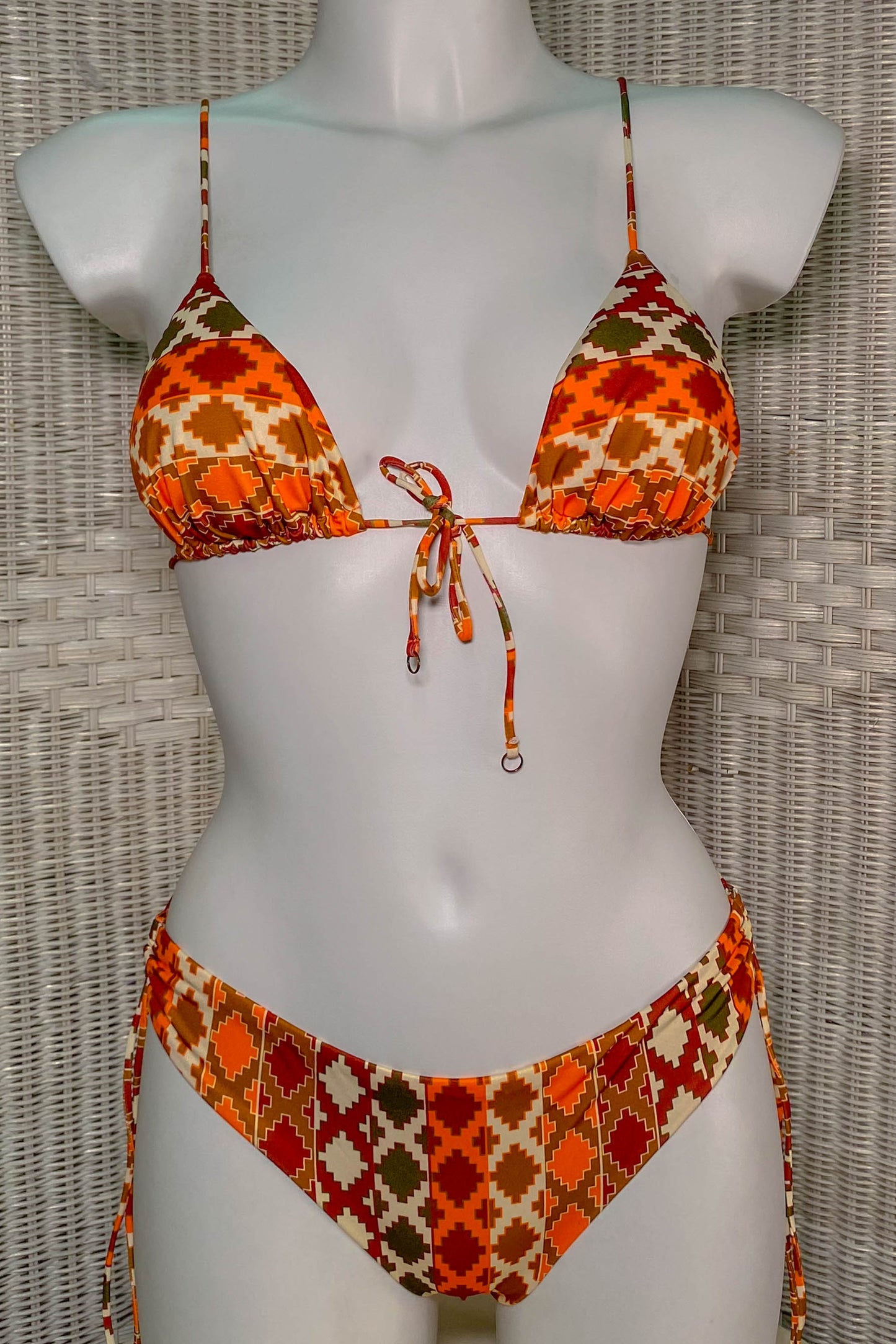 Bikini triangolo MEFUI con stampa tropicale vintage