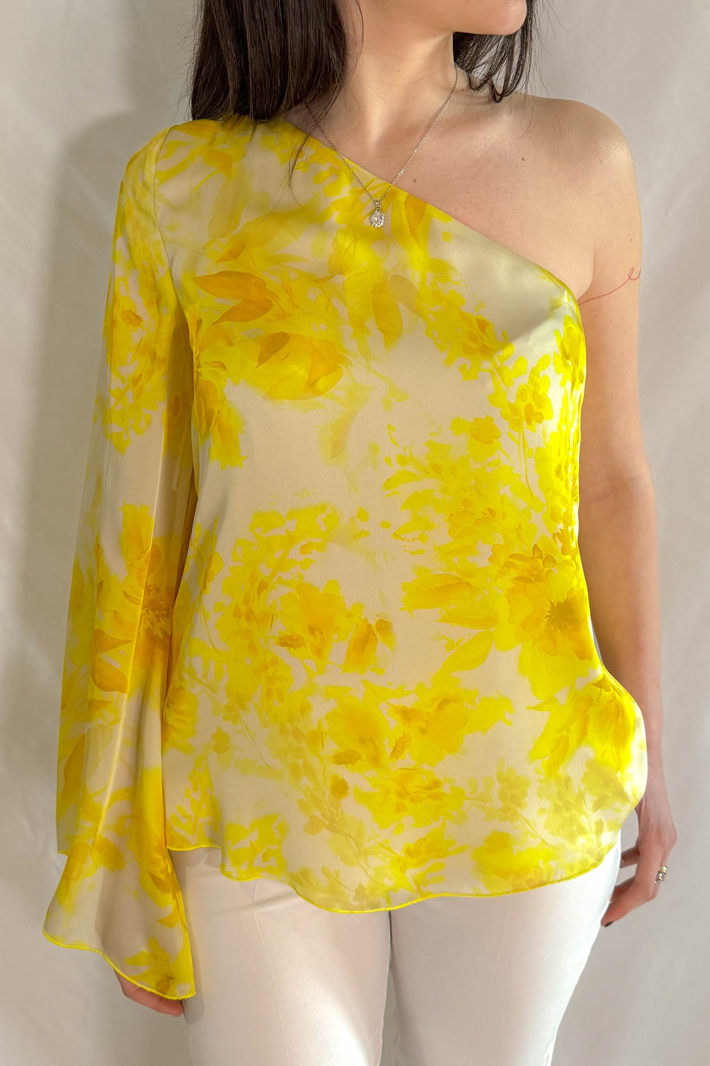 Camicia seta Liu Jo monospalla manica lunga giallo floreale
