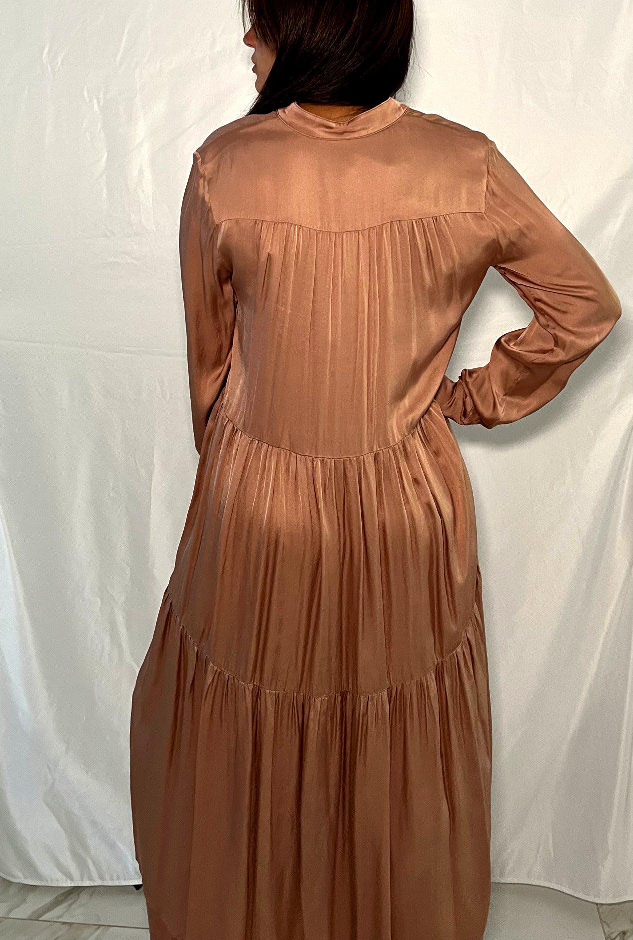 Abito Lungo Rosa Antico con Dettagli Drappeggiati - Alessia Santi