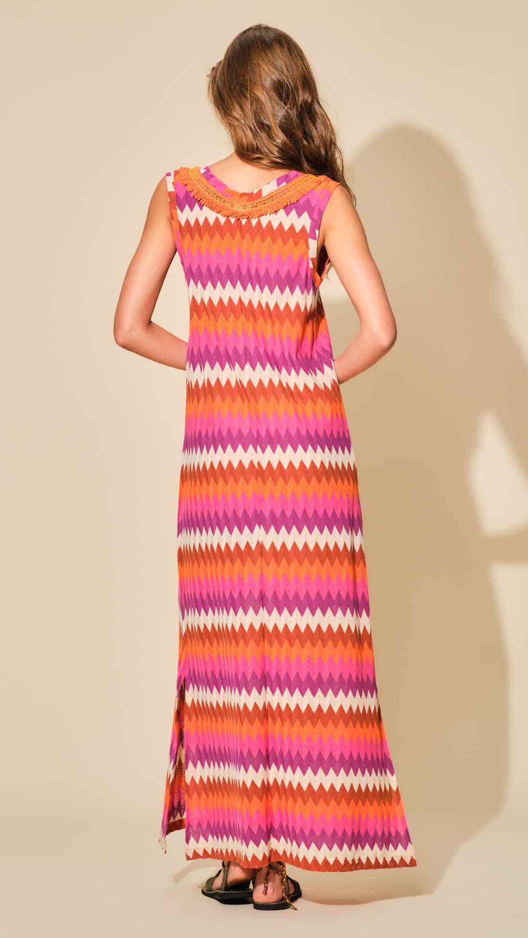 ABITO LUNGO ESTIVO FANTASIA ZIG ZAG CON FRANGE