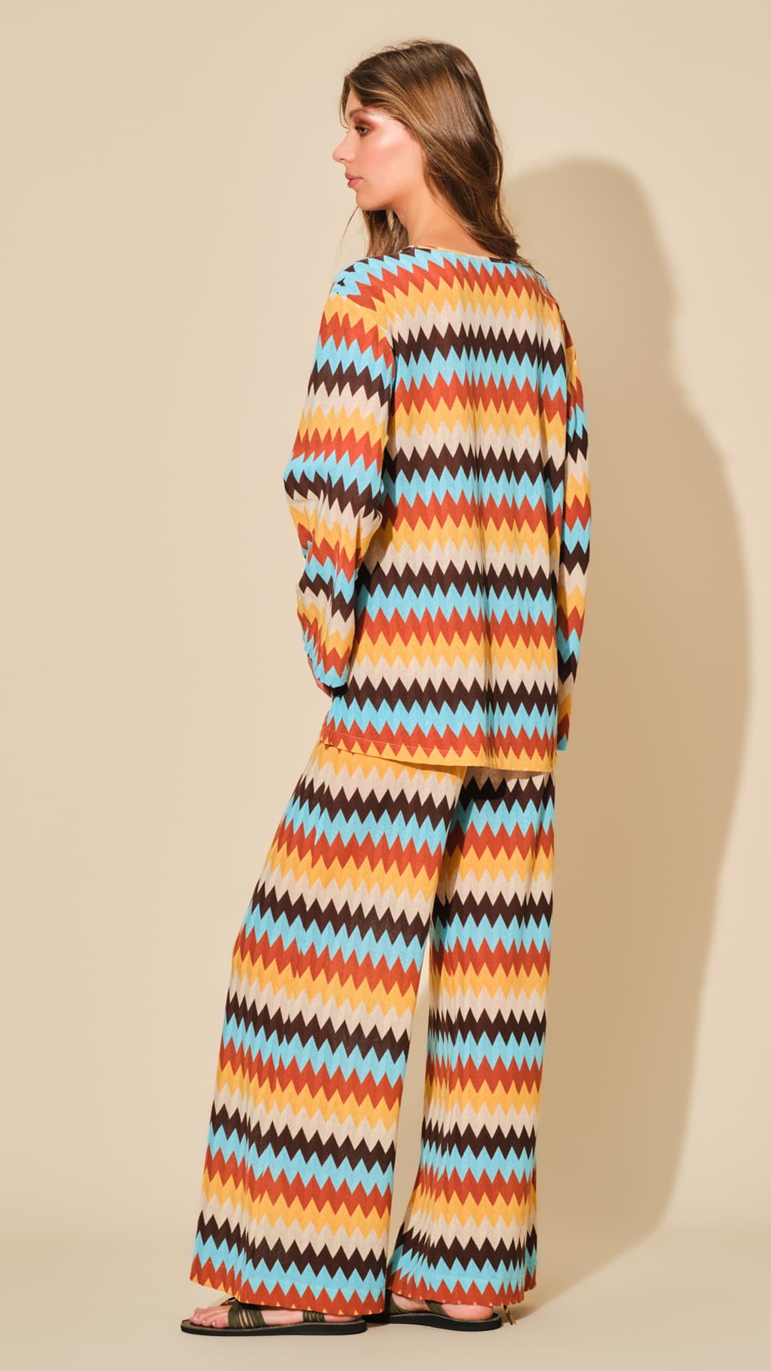 Pepita-Pantalone-Lungo-Estivo-Fantasia-Zig-Zag-retro