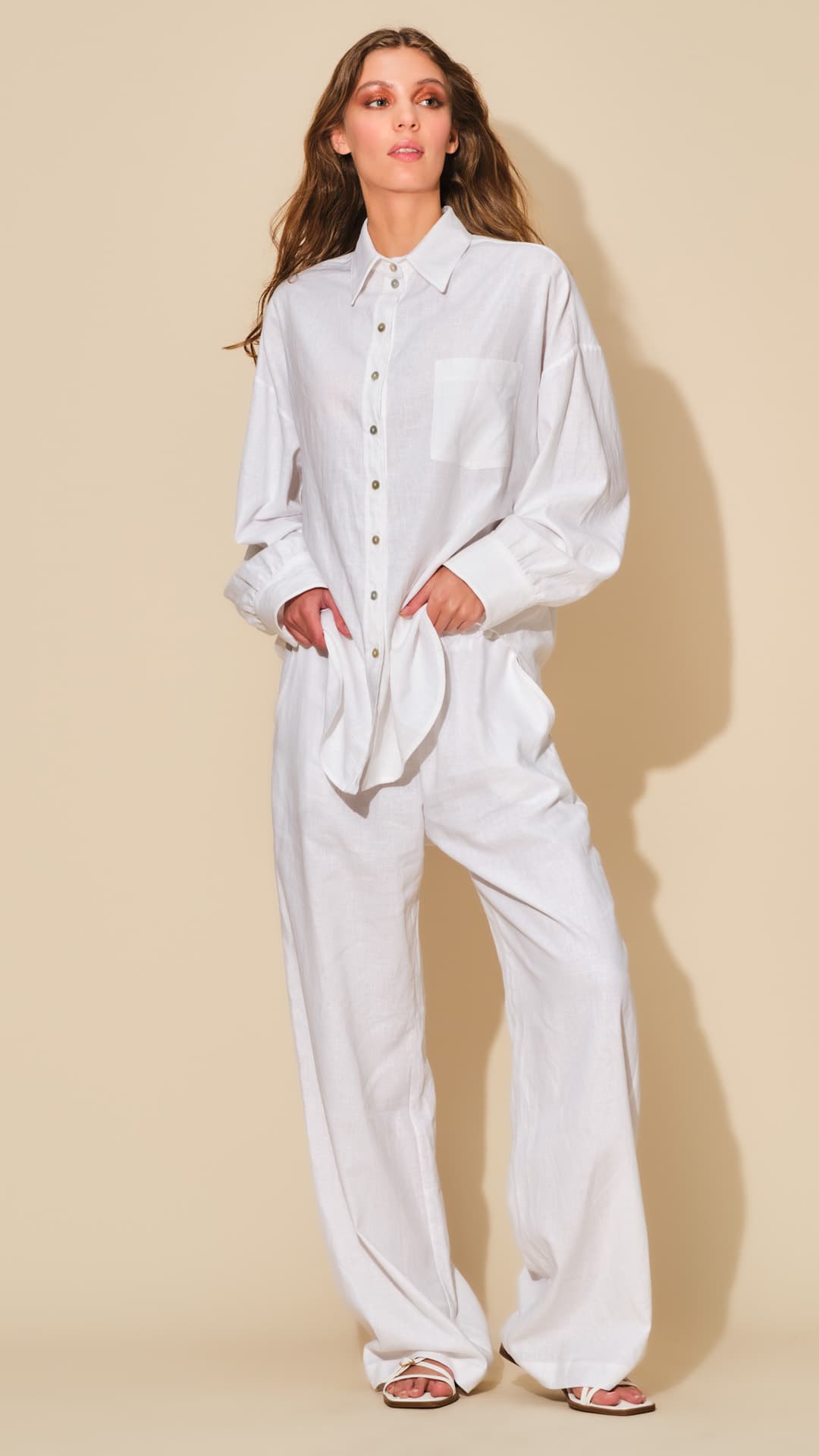 PANTALONE LUNGO OVER IN LINO E COTONE