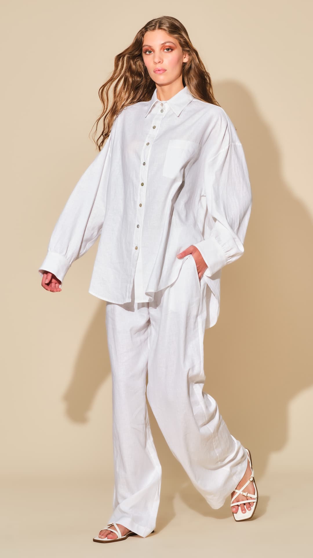 PANTALONE LUNGO OVER IN LINO E COTONE