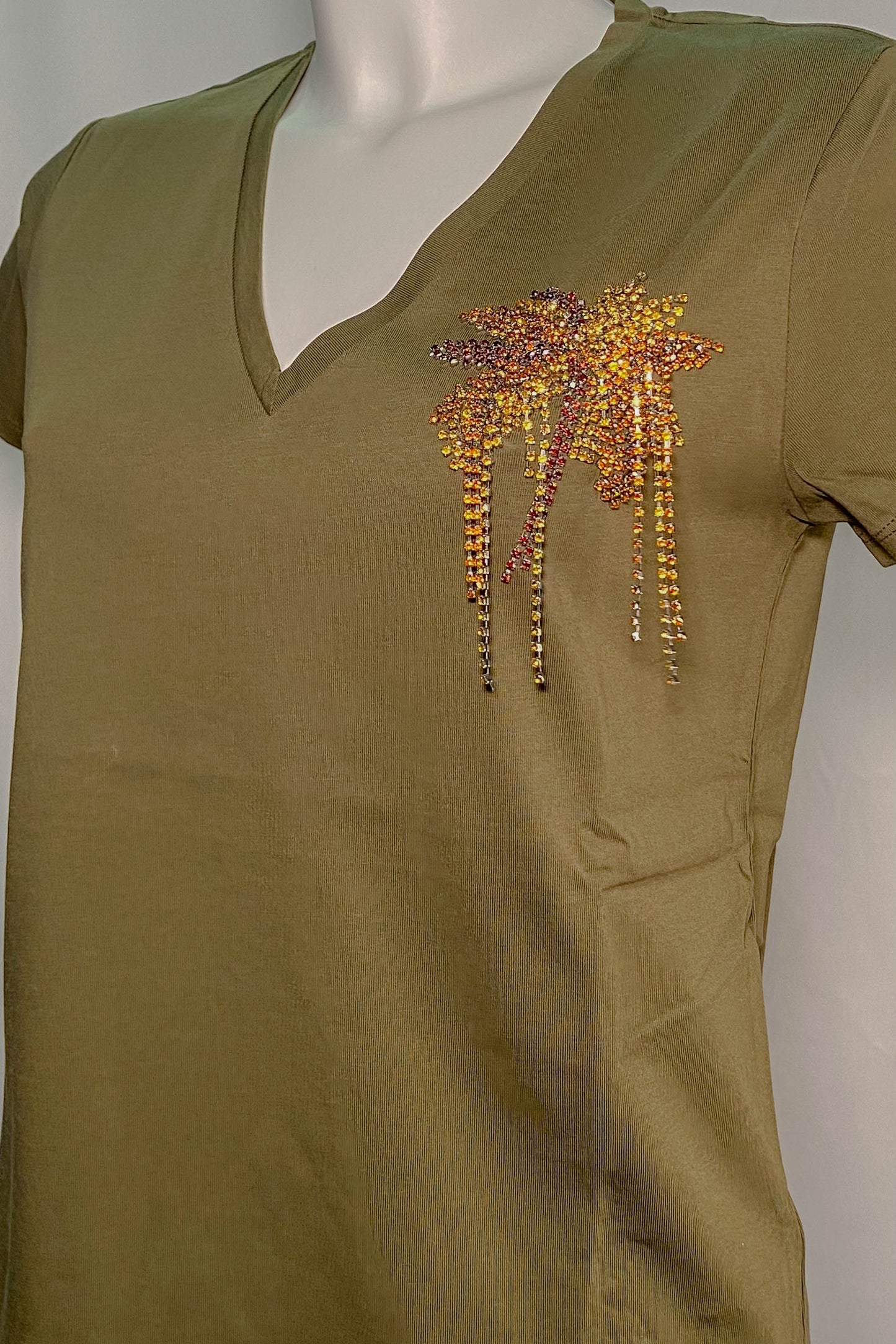 T-shirt Liu Jo verde militare con dettagli brillanti