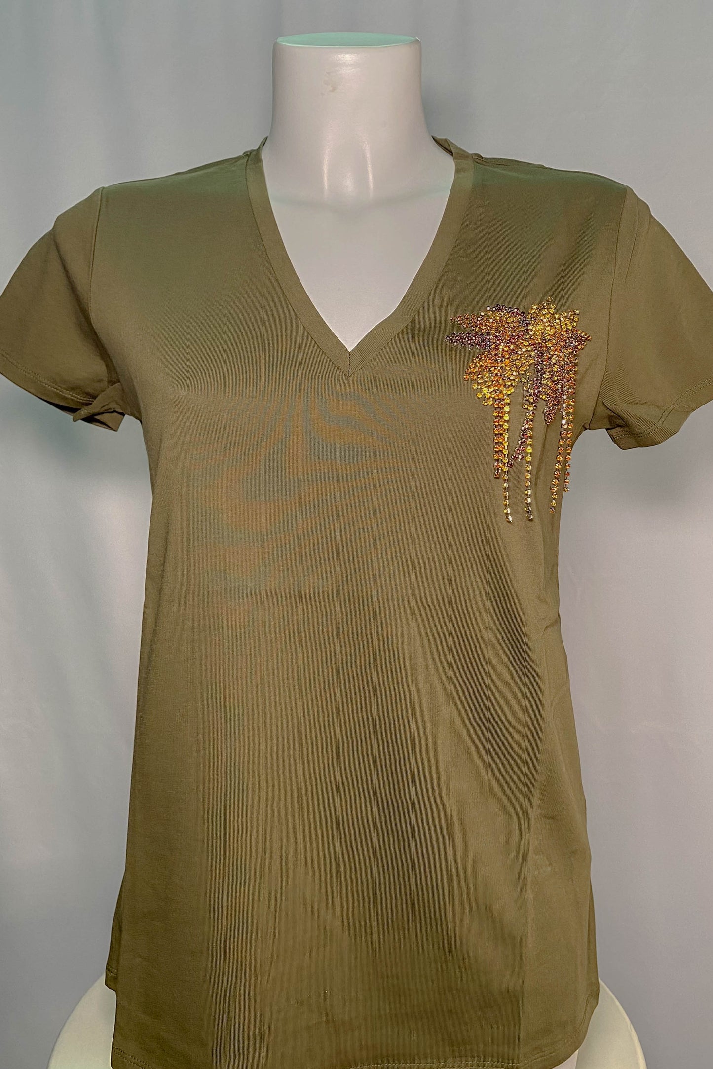 T-shirt Liu Jo verde militare con dettagli brillanti