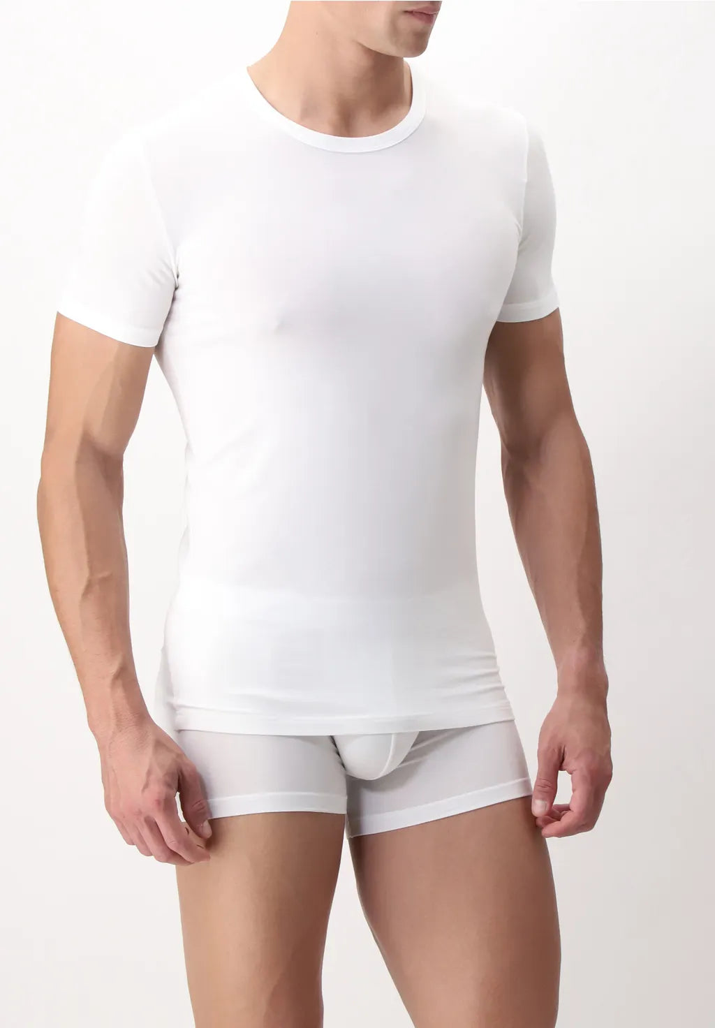 T-shirt Girocollo in Modal Elasticizzato Puro Modal Bianco