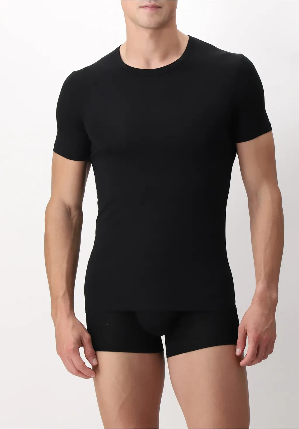 T-shirt Girocollo in Modal Elasticizzato Puro Modal nero