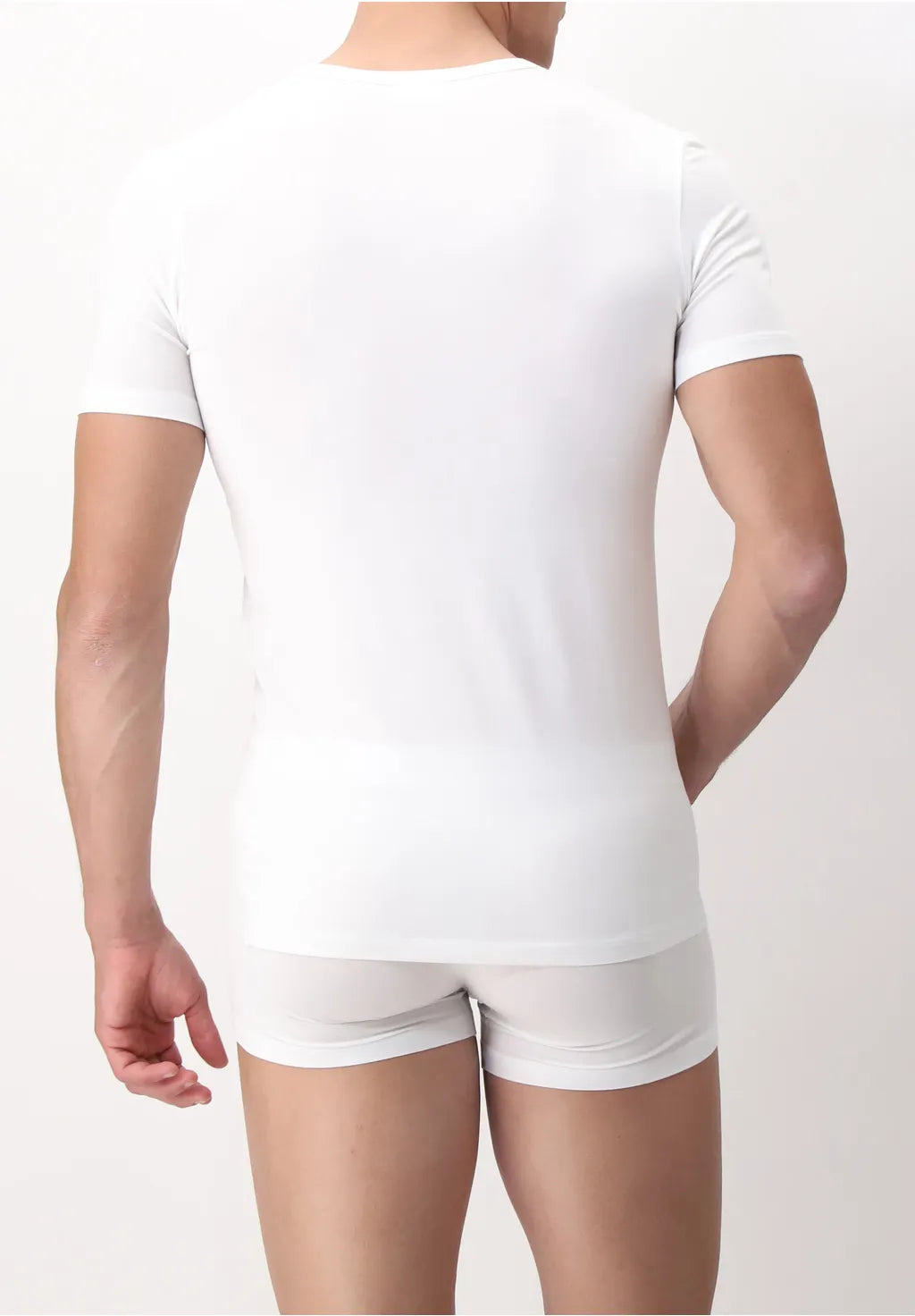T-shirt con Scollo a V in Modal Elasticizzato Puro Modal Bianco retro