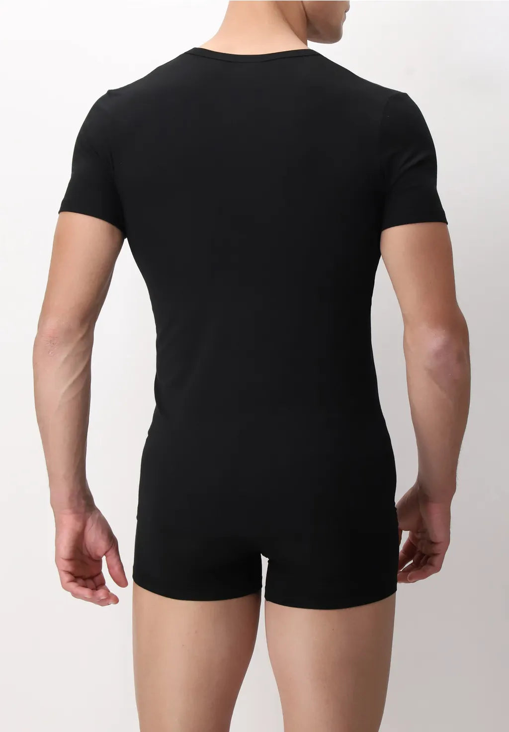 T-shirt con Scollo a V in Modal Elasticizzato Puro Modal nero retro