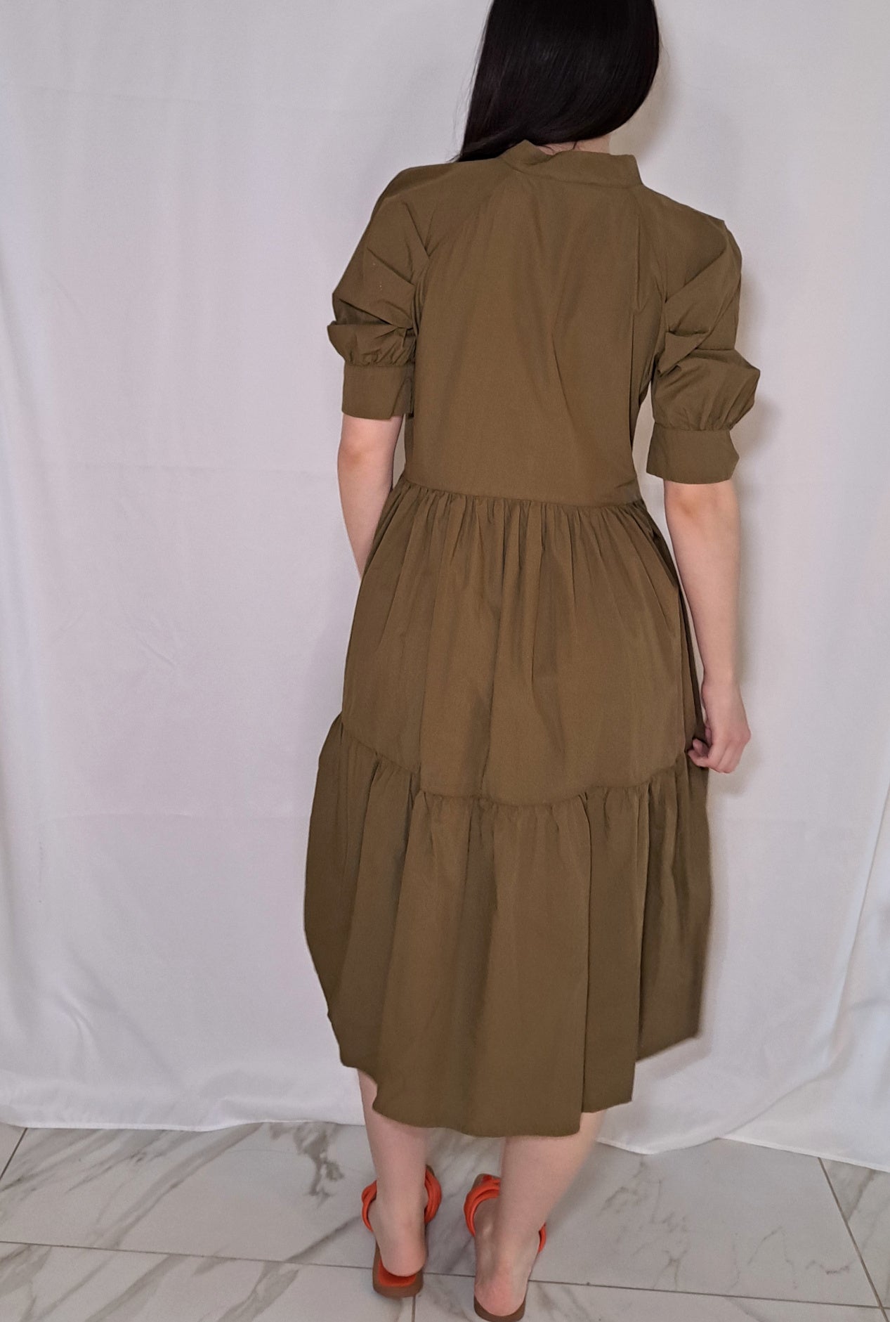 Abito verde casual elegante Alessia Santi vista retro
