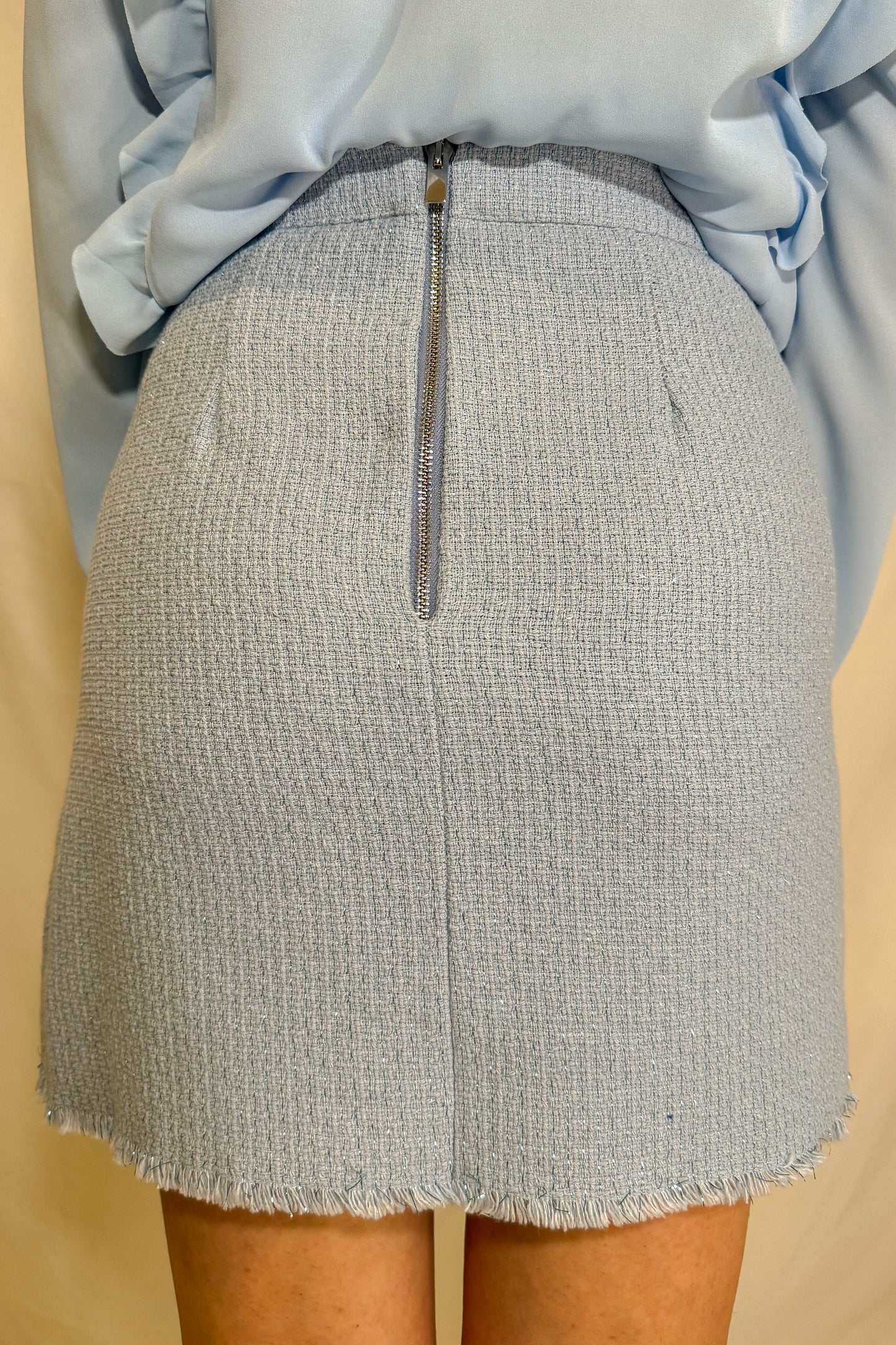 Gonna Mryley in tweed azzurro vista frontale