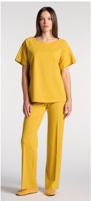 Blusa Elegante Donna Oroblù VOBT68075 – Manica Corta con Bottoni Gioiello, Colori Vanilla e Marine