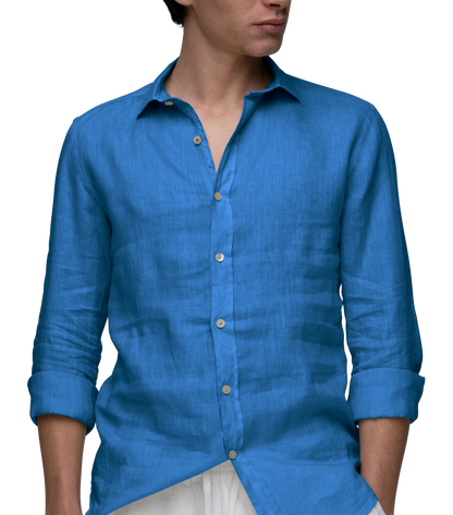 Camicia uomo in lino azzurro