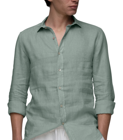 Camicia uomo in lino verde