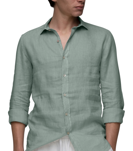 Camicia uomo in lino verde