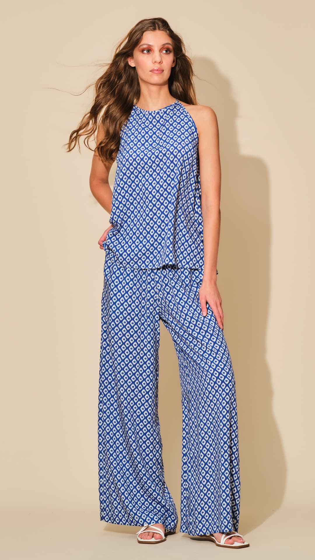 Pepita-Pantalone-Estivo-Ampio-Fantasia-Geometrica-Blu-8