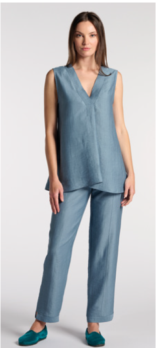 Top Donna in Lino Ricamato Oroblù VOBT68089 – Made in Italy, Elegante, con Motivo Floreale
