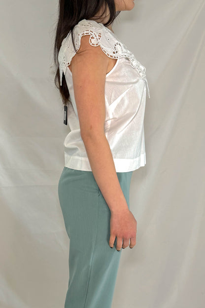 Blusa LiuJo bianca con dettagli in pizzo vista frontale