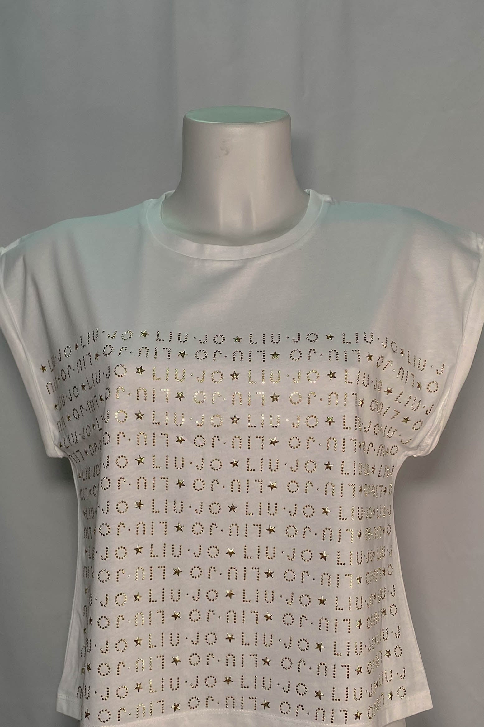 T-Shirt LIU JO donna bianca con dettagli glitter frontalmente